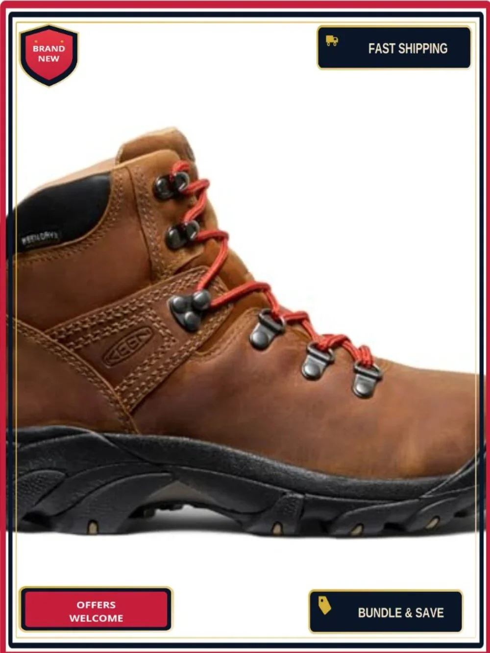 Waterproof Leather Hiking Boots Mid Height Lace Up Traction Outdoor
